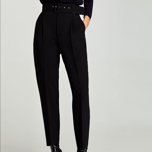 Zara black trousers with belt Clearance